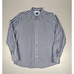 Hugo Boss Buttton Up Shirt Mens 3XL‎ Striped Gray Purple Longsleeve Casual
